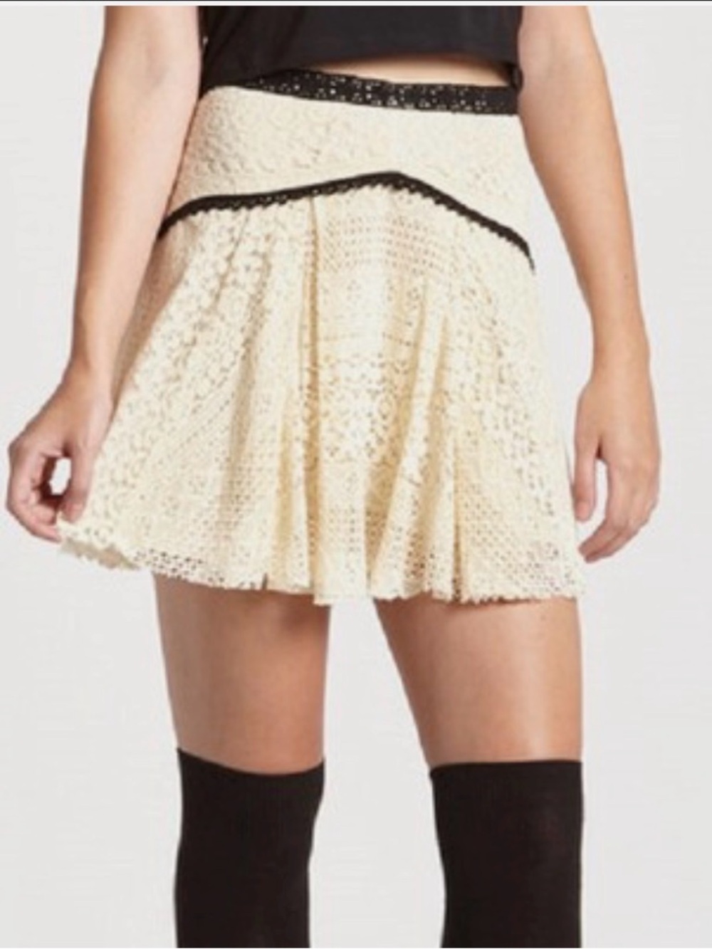 Free People Ivory Tea "Apple of My Eye" Crochet Lace Circle A-Line Skirt NWT